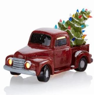 red ceramic truck with christmas tree