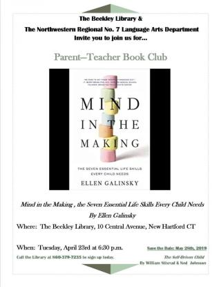 Flyer with book cover "Mind in the Making: The Seven Essential Life Skills Every Child Needs"