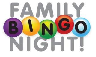 Family Bingo Night with Bingo letters on multicolored balls