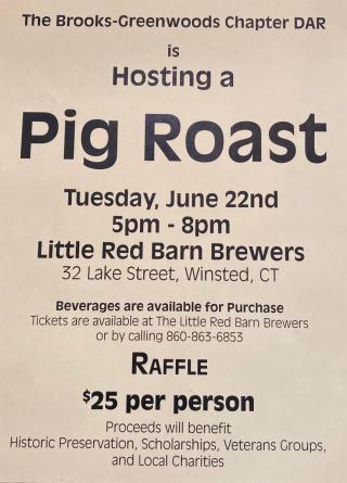 Flyer with details of pig roast fundraiser