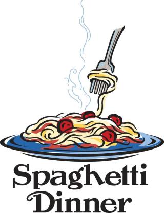 plate of spaghetti & meatballs with text spaghetti dinner