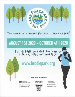 Flyer with trees, beach and animated runner with face mask