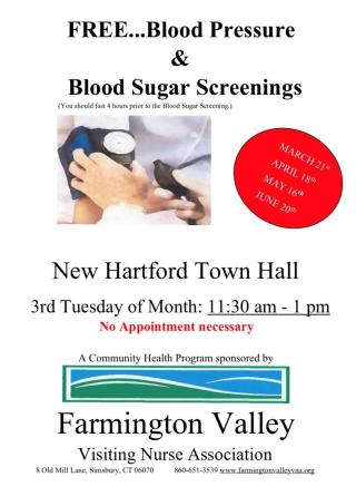 Free Blood Pressure & Sugar reading 3rd tuesday of every month