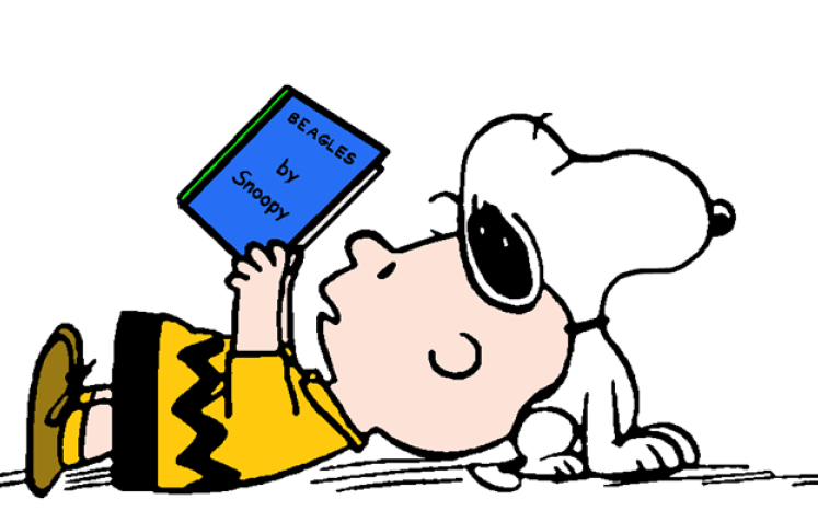 Charlie Brown reading to Snoopy